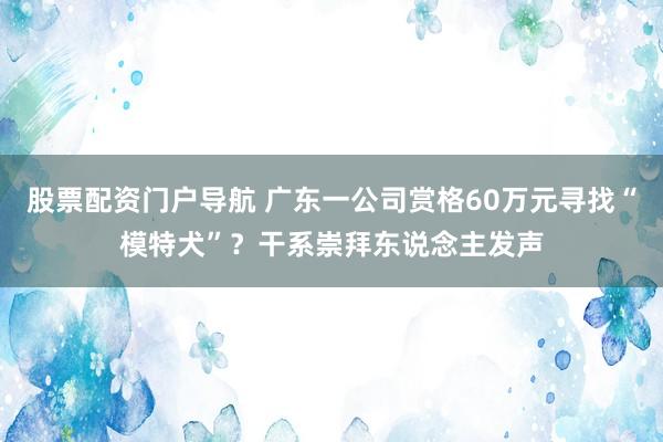 股票配资门户导航 广东一公司赏格60万元寻找“模特犬”？干系崇拜东说念主发声